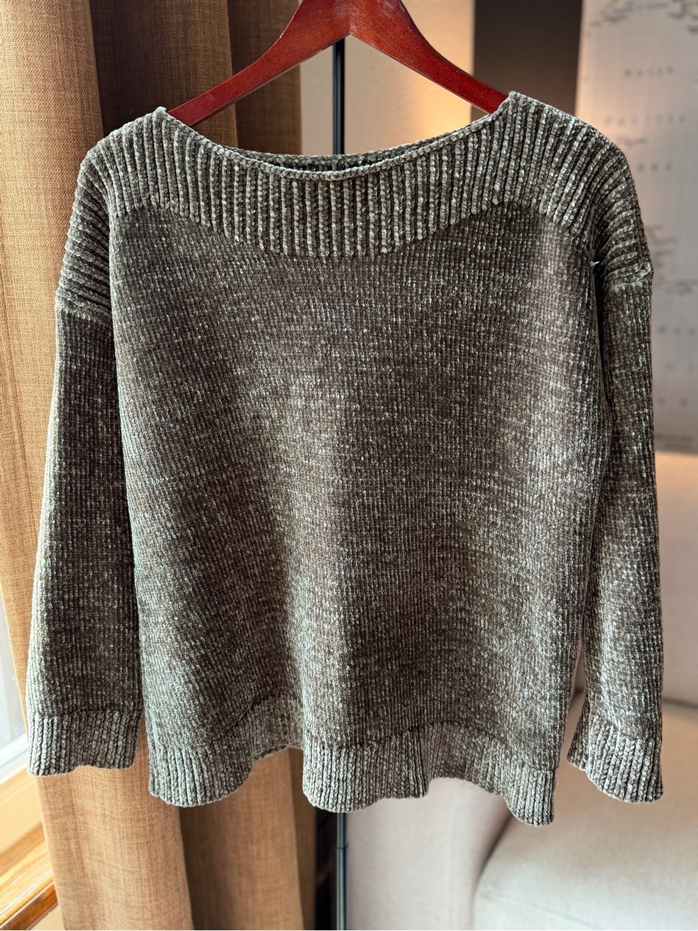 Pure Jill by J. Jill chenille boat neck sweater - Olive petite med